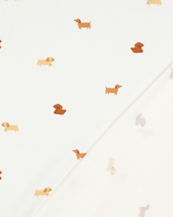 Jersey de Coton Côtelé Motif Petit Chien Ecru - Mercerine