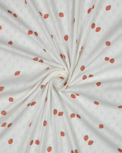 Jersey Maille Pointelle Motif Fraises - Mercerine