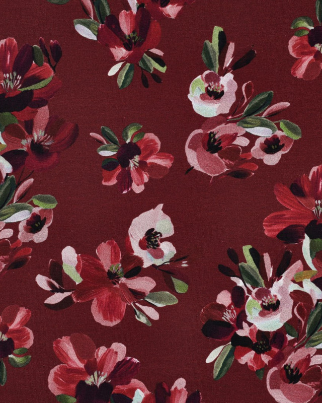 Jersey French Terry  Prune Motif Fleuri - Mercerine