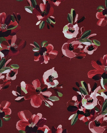 Jersey French Terry  Prune Motif Fleuri - Mercerine