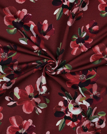 Jersey French Terry  Prune Motif Fleuri - Mercerine