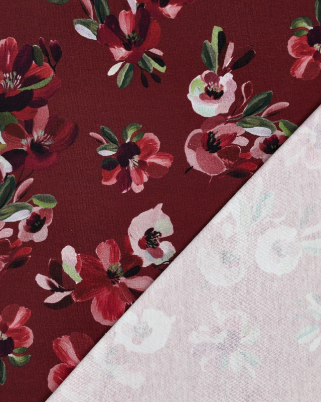 Jersey French Terry  Prune Motif Fleuri - Mercerine