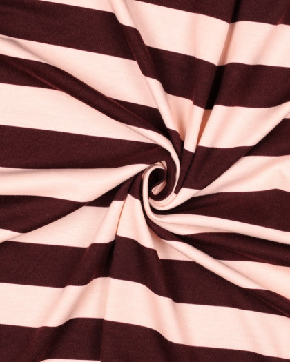 Tissu Sweat à Rayures Roses et Bordeaux - Mercerine
