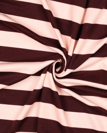 Tissu Sweat à Rayures Roses et Bordeaux - Mercerine
