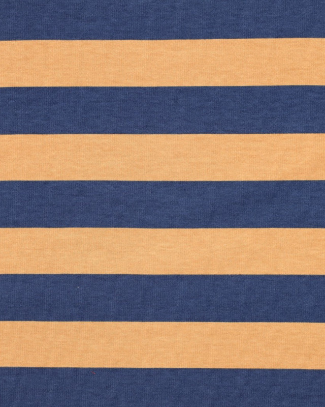 Tissu Sweat à Rayures Bleu et Camel - Mercerine