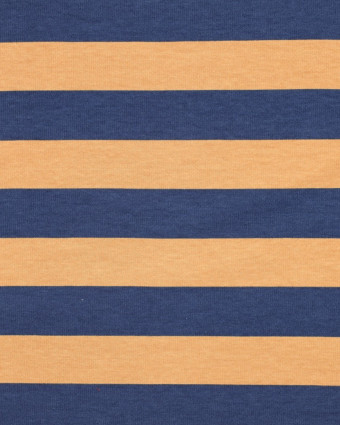 Tissu Sweat à Rayures Bleu et Camel - Mercerine
