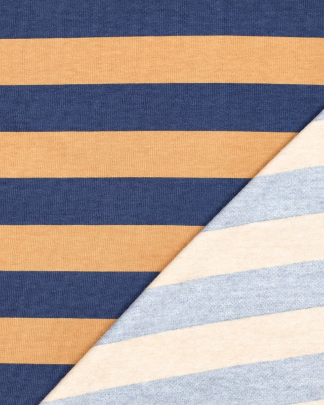 Tissu Sweat à Rayures Bleu et Camel - Mercerine
