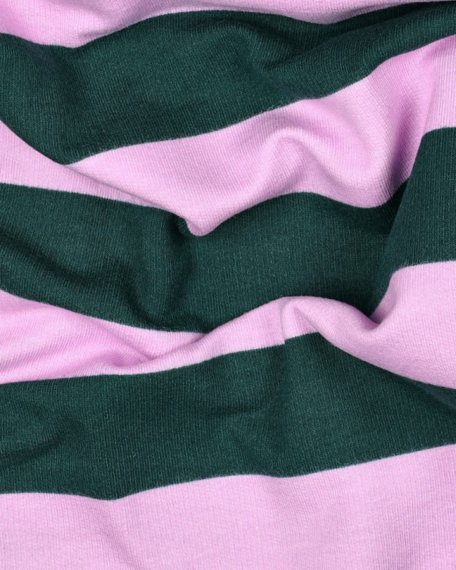 Tissu Sweat à Rayures Roses et Vertes - Mercerine