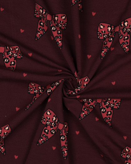 Jersey French Terry Bordeaux Nœuds Léopard - Mercerine