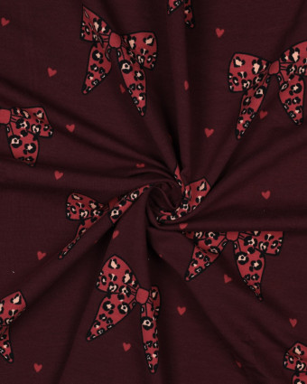 Jersey French Terry Bordeaux Nœuds Léopard - Mercerine