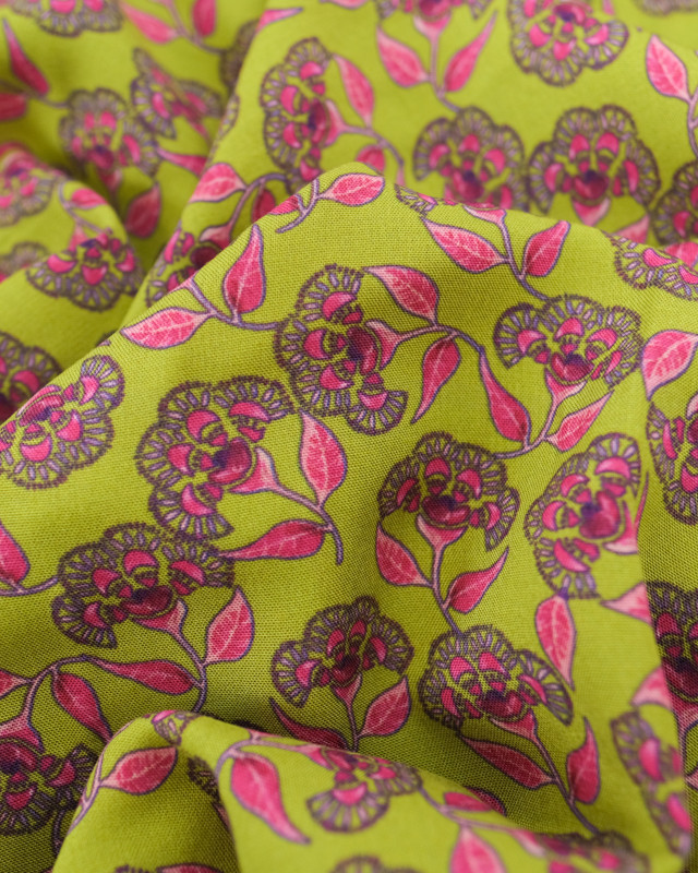 Viscose Indienne Vert et Rose - Mercerine