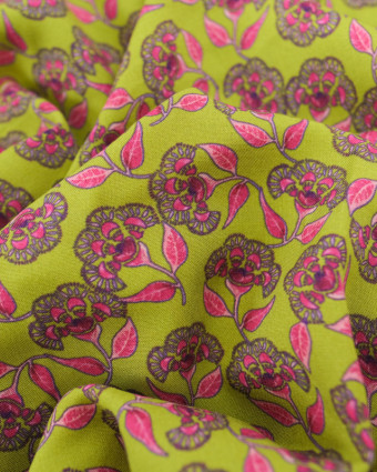 Viscose Indienne Vert et Rose - Mercerine