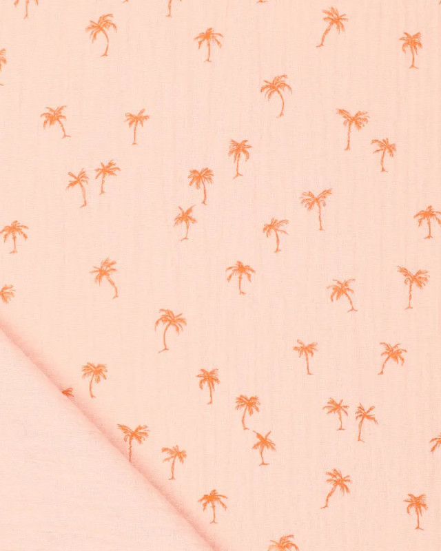 Tissu Double Gaze Rose Clair Palmier Caramel - Mercerine
