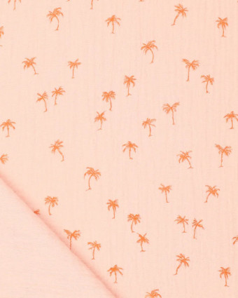 Tissu Double Gaze Rose Clair Palmier Caramel - Mercerine