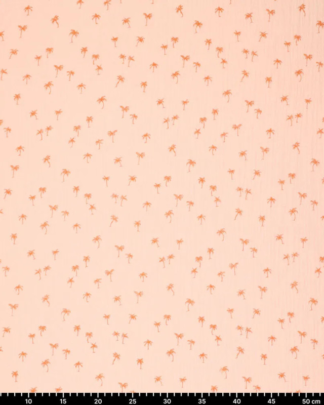 Tissu Double Gaze Rose Clair Palmier Caramel - Mercerine