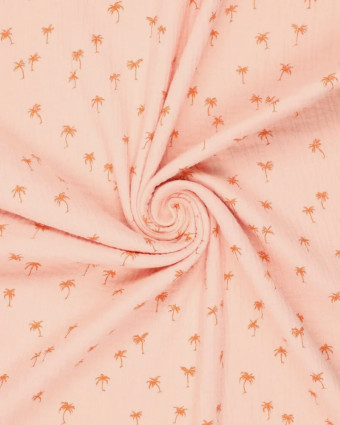 Tissu Double Gaze Rose Clair Palmier Caramel - Mercerine