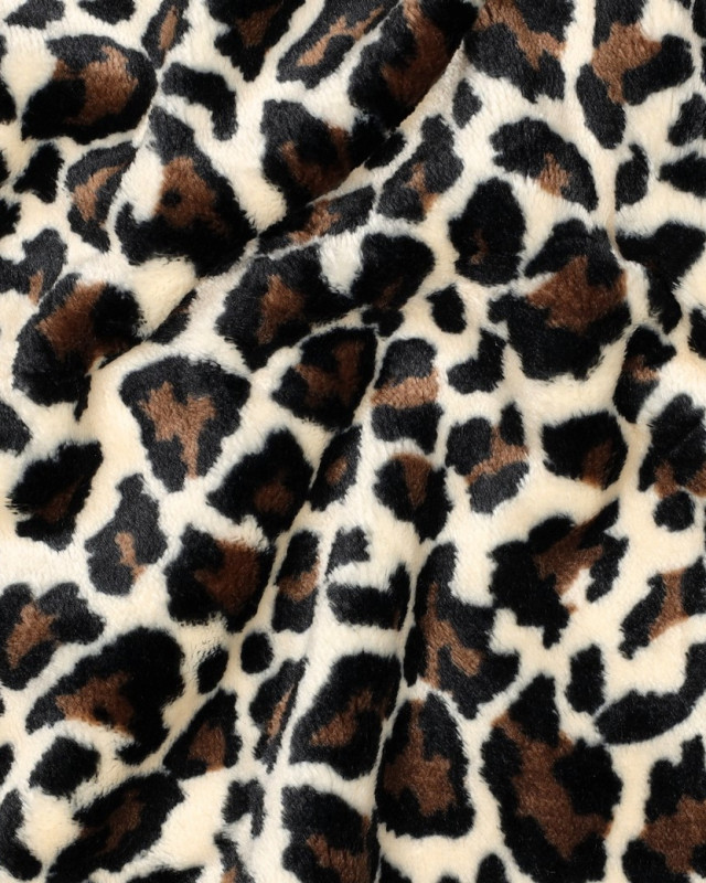 Tissu Doudou Motif Léopard Fond Crème - Mercerine