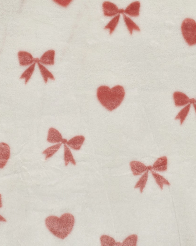 Tissu Doudou Motif Nœud et Cœur Fond Ecru - Mercerine