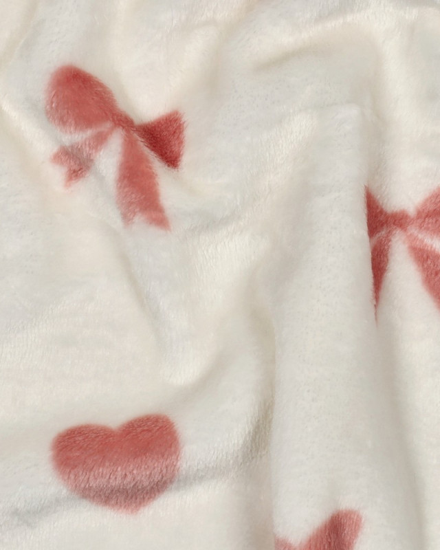 Tissu Doudou Motif Nœud et Cœur Fond Ecru - Mercerine