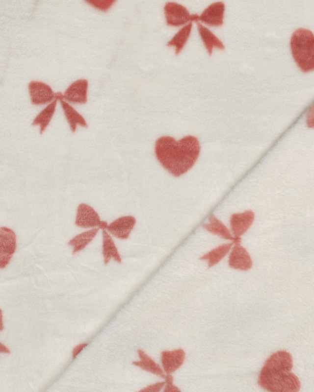 Tissu Doudou Motif Nœud et Cœur Fond Ecru - Mercerine