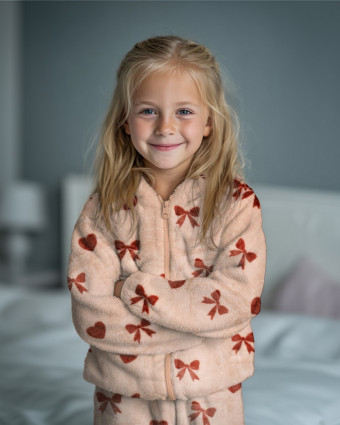 Tissu Doudou Motif Nœud et Cœur Fond Ecru - Mercerine