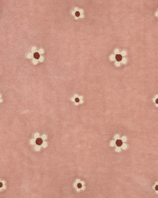 Tissu Doudou Rose Motif Fleuri Brodé - Mercerine
