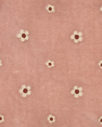Tissu Doudou Rose Motif Fleuri Brodé - Mercerine