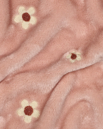 Tissu Doudou Rose Motif Fleuri Brodé - Mercerine