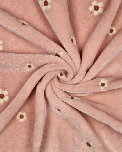 Tissu Doudou Rose Motif Fleuri Brodé - Mercerine