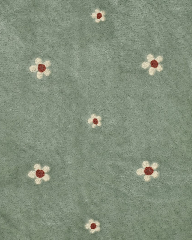Tissu Doudou Sauge Motif Fleuri Brodé - Mercerine