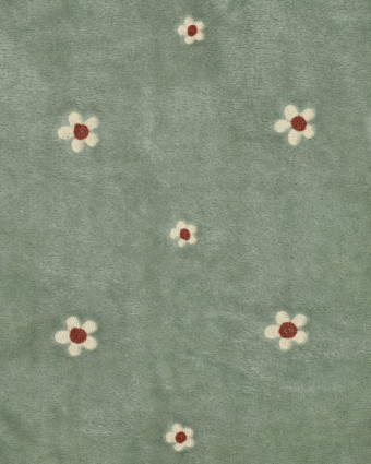 Tissu Doudou Sauge Motif Fleuri Brodé - Mercerine