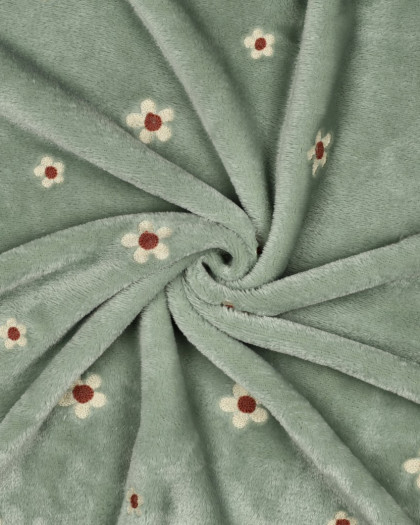 Tissu Doudou Sauge Motif Fleuri Brodé - Mercerine