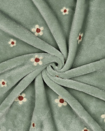 Tissu Doudou Sauge Motif Fleuri Brodé - Mercerine