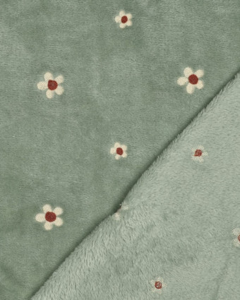 Tissu Doudou Sauge Motif Fleuri Brodé - Mercerine