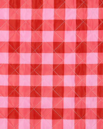 Tissu Matelassé Doudoune Motif Vichy Mauve et Corail - Mercerine