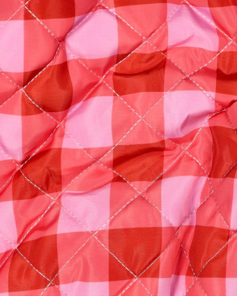 Tissu Matelassé Doudoune Motif Vichy Mauve et Corail - Mercerine