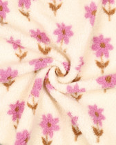 Tissu Sherpa Ecru Motif Fleuri Mauve