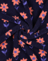 Tissu Sherpa Bleu Marine Motif Fleuri Pêche