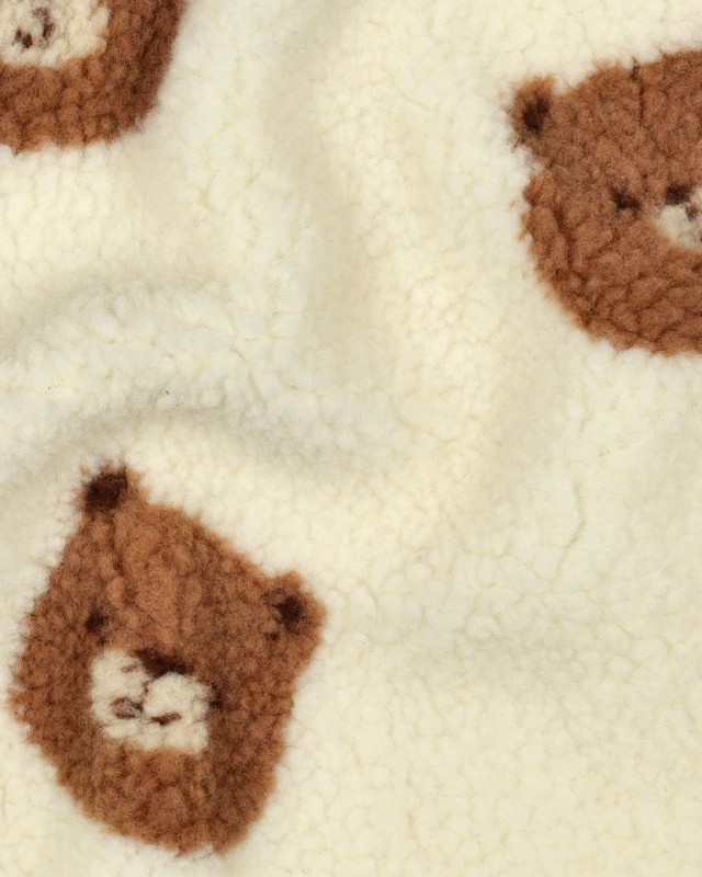 Tissu Sherpa Ecru Motif Nounours - Mercerine