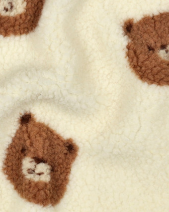 Tissu Sherpa Ecru Motif Nounours - Mercerine