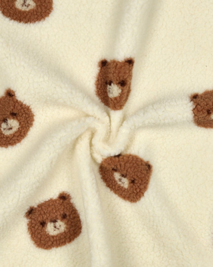 Tissu Sherpa Ecru Motif Nounours - Mercerine