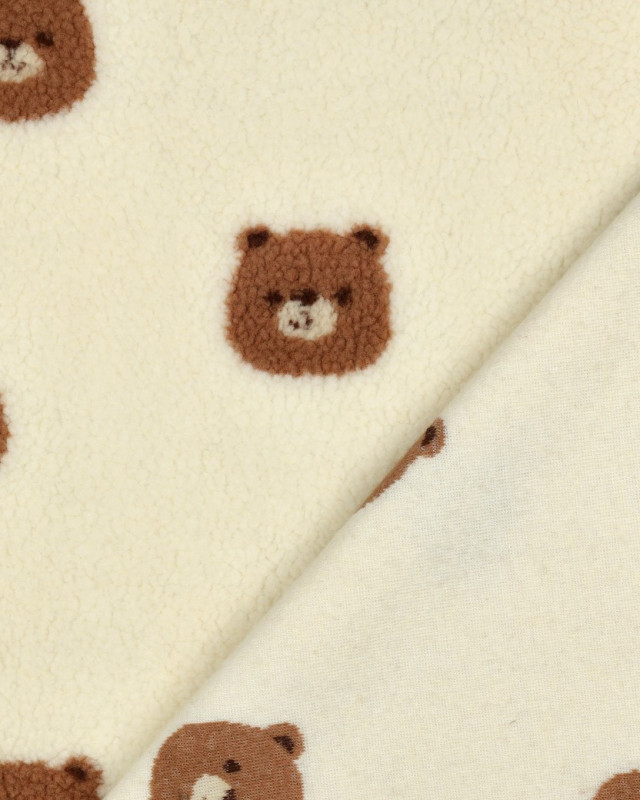 Tissu Sherpa Ecru Motif Nounours - Mercerine