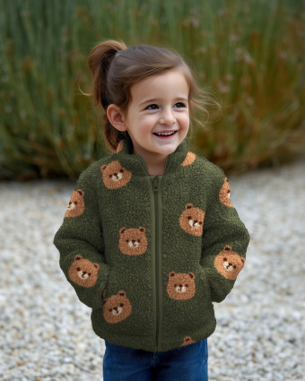 Tissu Sherpa Ecru Motif Nounours - Mercerine