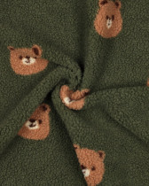 Tissu Sherpa Vert Kaki Motif Nounours
