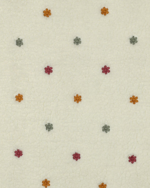 Tissu Sherpa Ecru Motif Fleuri Brodé - Mercerine