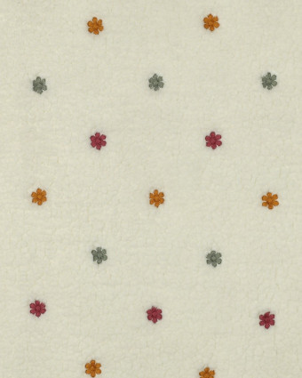 Tissu Sherpa Ecru Motif Fleuri Brodé - Mercerine