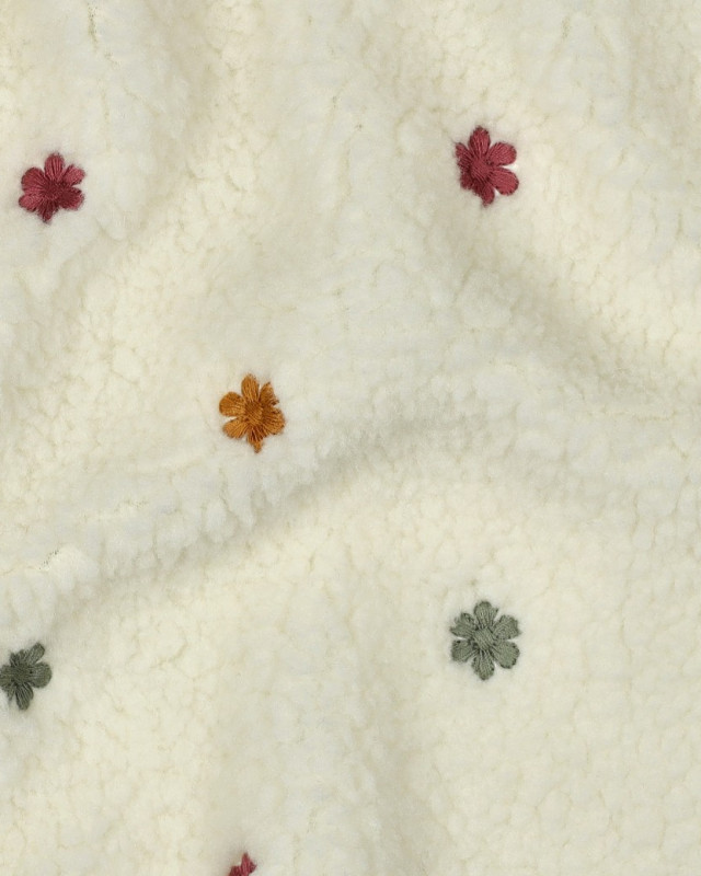 Tissu Sherpa Ecru Motif Fleuri Brodé - Mercerine