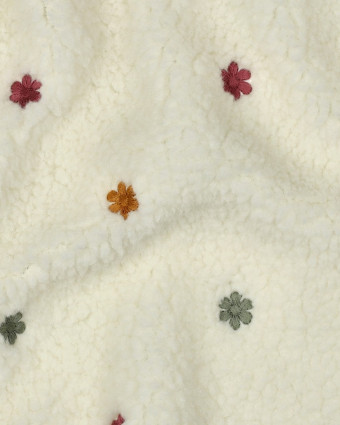 Tissu Sherpa Ecru Motif Fleuri Brodé - Mercerine