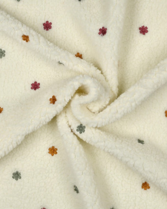 Tissu Sherpa Ecru Motif Fleuri Brodé - Mercerine