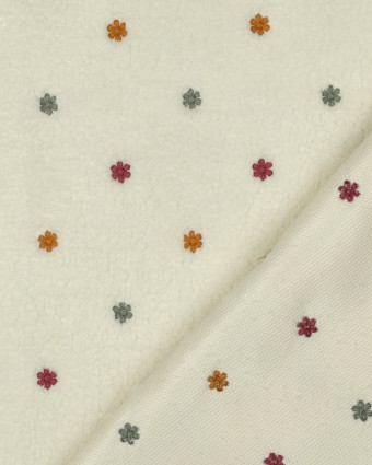 Tissu Sherpa Ecru Motif Fleuri Brodé - Mercerine